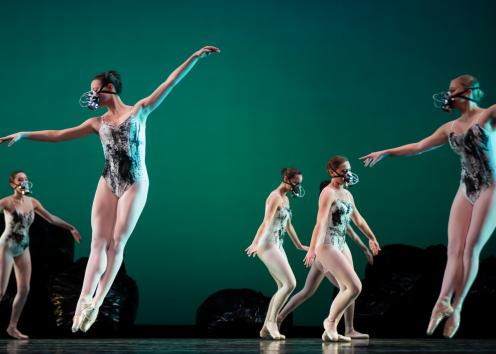 Dancers perform in "The Dying Swans"